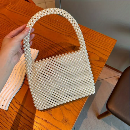 Handmade Pearl and Flower Top-Handle Bag