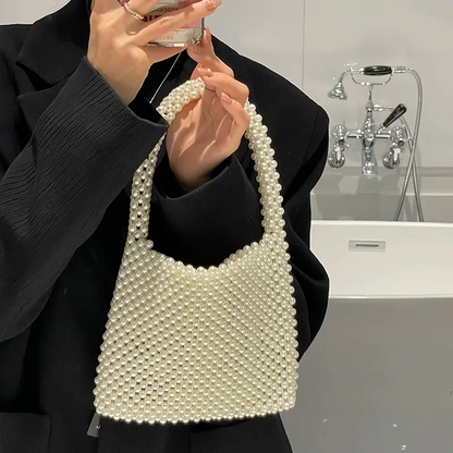 Handmade Pearl and Flower Top-Handle Bag