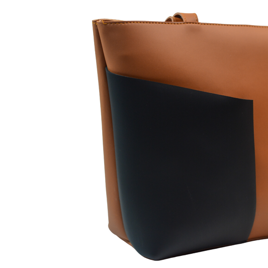 Tote bag with Front Pocket - Camel / Black