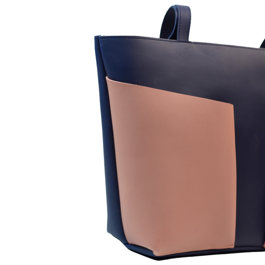 Tote Bag with Front Pocket - Blue / Pink