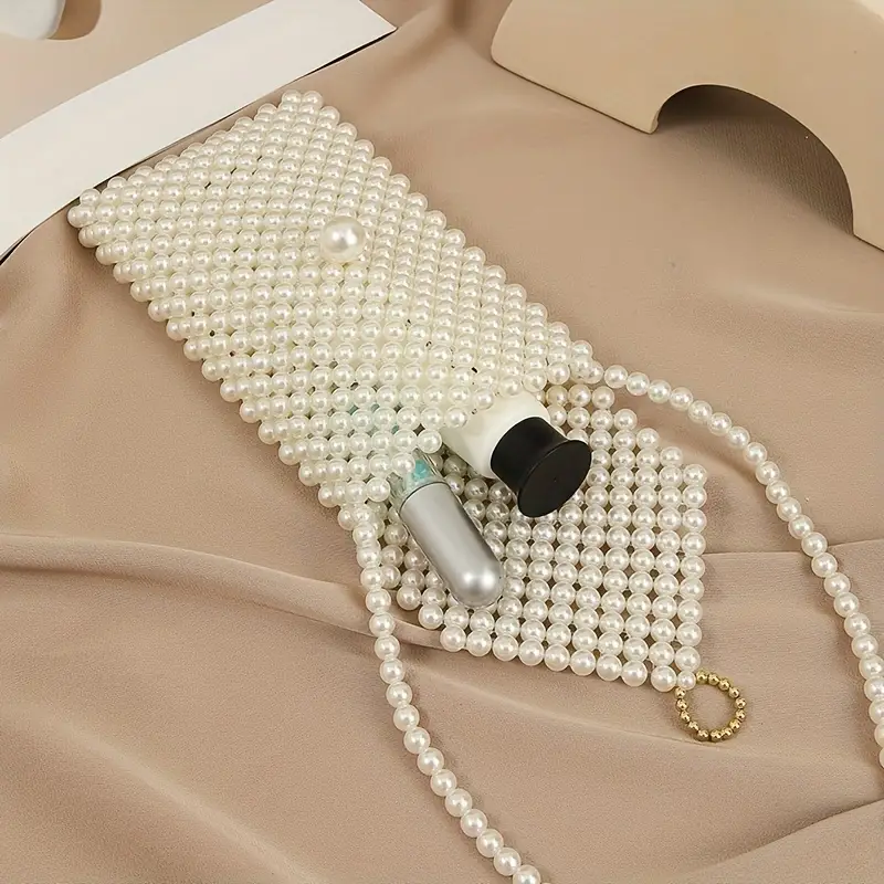 Hand-Woven Pearl Crossbody Phone Bag