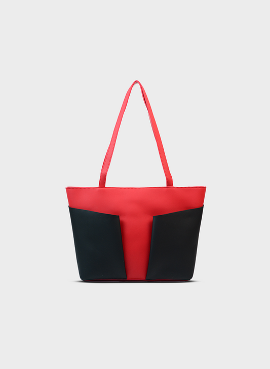 Tote Bag with Front Pocket - Red / Black