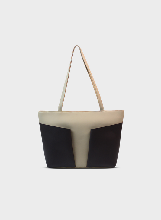 Tote bag with Front Pocket - Beige / Brown