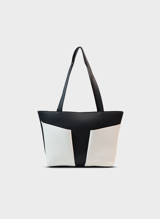 Tote Bag with Front Pocket - Black / White