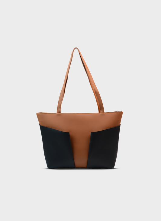 Tote bag with Front Pocket - Camel / Black