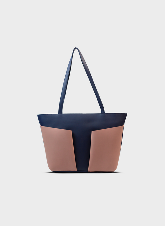 Tote Bag with Front Pocket - Blue / Pink