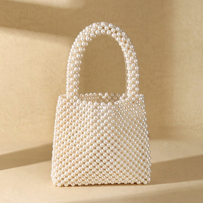 Handmade Pearl and Flower Top-Handle Bag