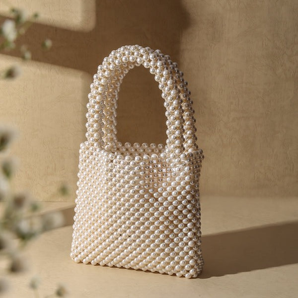 Handmade Pearl and Flower Top-Handle Bag