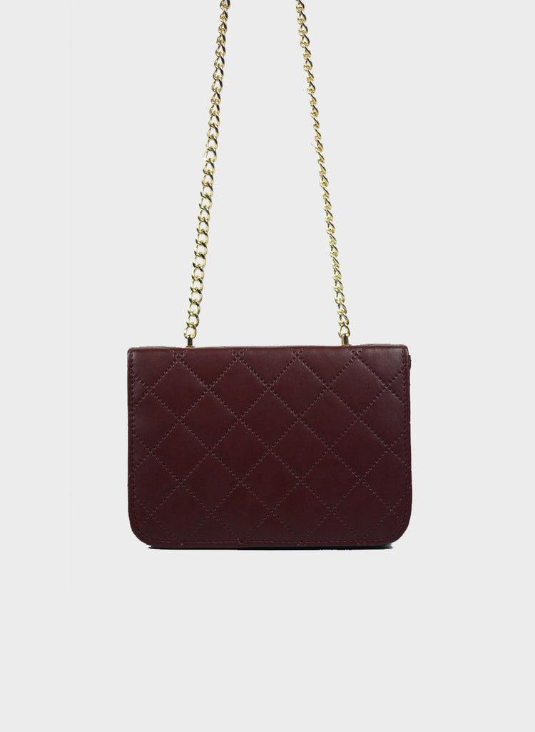 Quilted Chain Bag - Burgundy