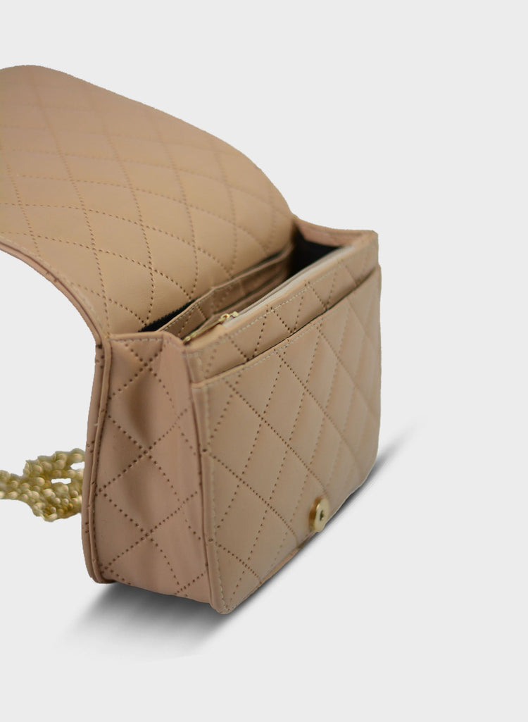 Quilted Chain Bag - Beige
