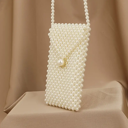 Hand-Woven Pearl Crossbody Phone Bag