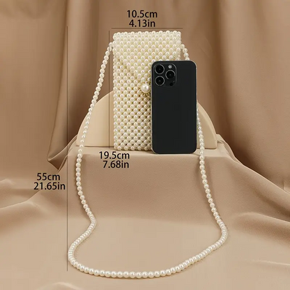 Hand-Woven Pearl Crossbody Phone Bag